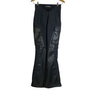 Maniere De Voir Cargo Pants Womens US 4 Black Faux Leather Flare V Waist 33"